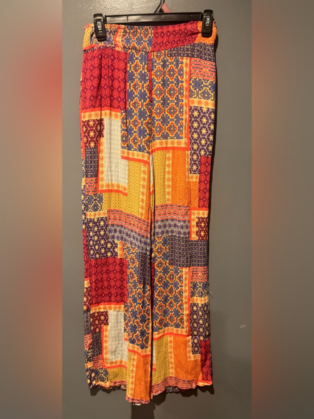 Multicolor Patchwork-Print Wide Leg Pants